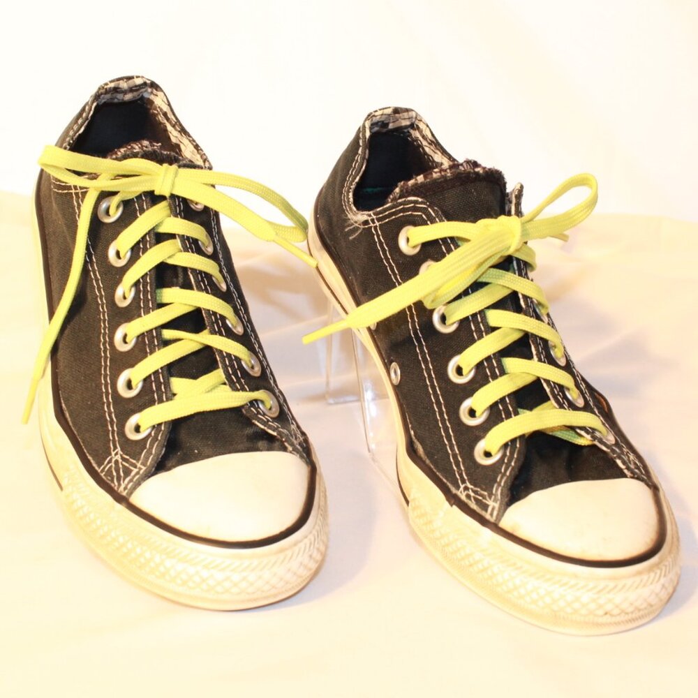 Converse All Star Size 7 Black Double Gingham Tongue Low Top Sneakers 543819F